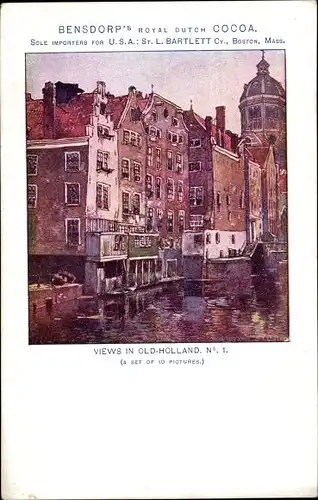 Ak Views in Old Holland, Reklame, Cacao Bensdorp, Amsterdam