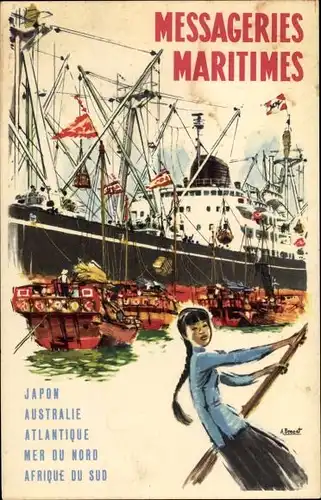 Künstler Ak Dampfer, Messageries Maritimes, MM, Japanerin