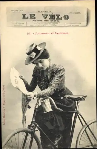 Zeitungs Ak Le Velo, Journaux et Lecteurs, Frau mit Fahrrad