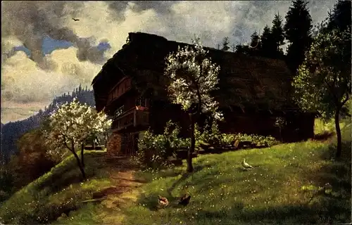 Künstler Ak Hoffmann, H., Frühling im Schwarzwald, Bauernhaus