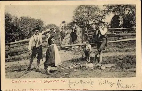 Ak Spielt's mer a mol an Steyrischen auf, Bayrische Trachten, Tanz