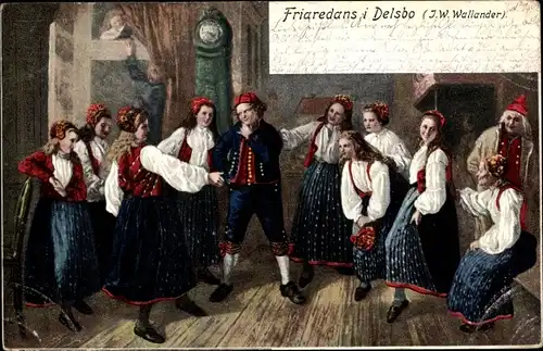 Künstler Ak Wallander, J. W., Schwedische Trachten, Tanz, Friaredans i Delsbo