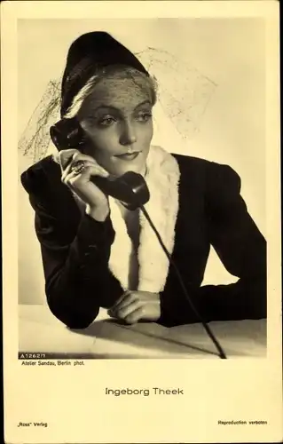 Ak Schauspielerin Ingeborg Theek, Portrait mit Telefonhörer, Ross Verlag A 1262/1