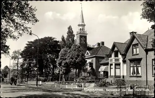 Ak Stadskanaal Groningen, Semsstraat met Ned. Herv. Kerk