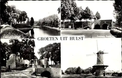 Ak Hulst Zeeland Niederlande, Dubbelpoort, Molen