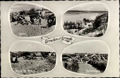 Ak Groede Zeeland, Blick aus den Dünen zum Strand