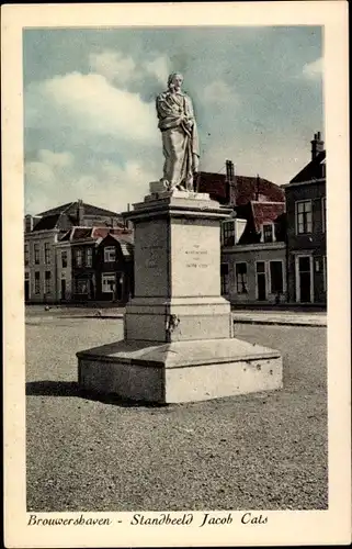 Ak Brouwershaven Zeeland, Standbeeld Jacob Cats