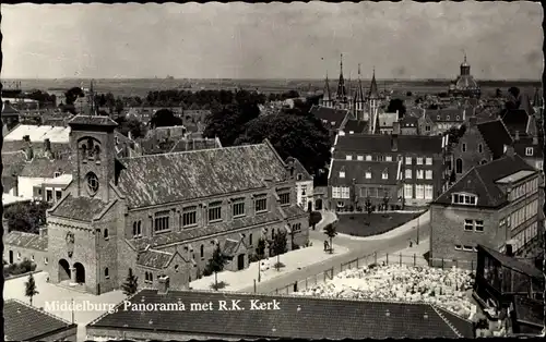 Ak Middelburg Zeeland Niederlande, Panorama met R. K. Kerk