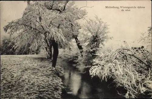 Ak Middelburg Zeeland Niederlande, Wintergezicht tijdens de mist