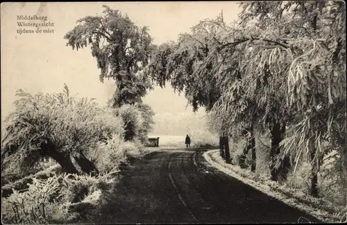 Ak Middelburg Zeeland Niederlande, Wintergezicht tijdens de mist