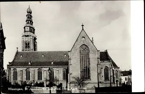 Ak Vlissingen Zeeland Niederlande, St. Jacobstoren met Ned. Herv. Kerk