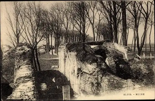 Ak Sluis Zeeland Niederlande, Ruine