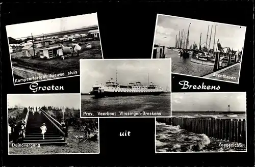Ak Breskens Sluis Zeeland Niederlande, Jachthaven, Zeegezicht, Prov. Veerboot, Kampeerterrein