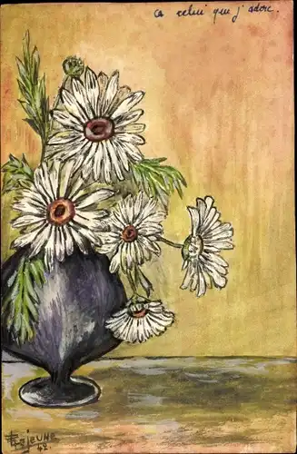 Handgemalt Künstler Ak Margeriten in einer Blumenvase