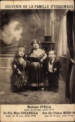 Ak Souvenir de la Famille d'Esquimaux, Madame Stella, Corabella, Prince Mignon, Liliputaner