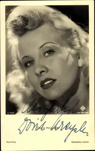 Ak Schauspielerin Dorit Kreysler, Portrait, Ross Verlag A 3133/1, Autogramm