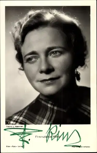 Ak Schauspielerin Franziska Kinz, Portrait, Film Foto Verlag A 3894 1, Autogramm