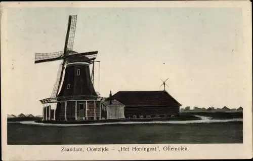 Ak Zaandam Zaanstad Nordholland, Oostzijde, Het Honingvat, Oliemolen