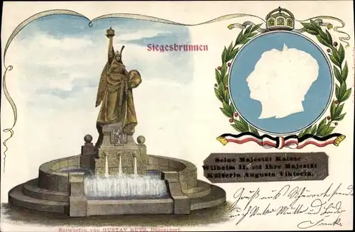 Präge Ak Ak Vohwinkel Wuppertal, Siegesbrunnen, Kaiser Wilhelm II., Kaiserin Auguste Viktoria