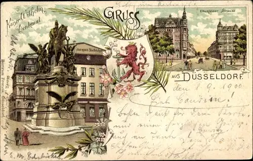 Wappen Litho Düsseldorf am Rhein, Kaiser Wilhelm Denkmal, Elberfelder Straße