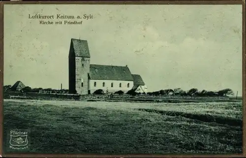 Ak Keitum auf Sylt, Kirche mit Friedhof