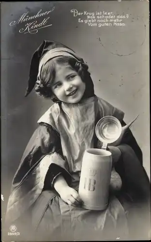 Ak Münchner Kindl, leerer Bierkrug, Radi, RPH 2859 3