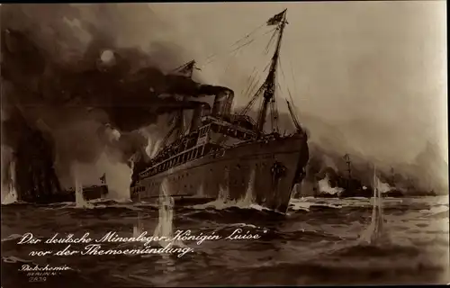 Ak Deutsches Kriegsschiff, Deutscher Minenleger SMS Königin Luise vor der Themsemündung