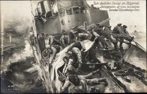 Ak Deutsches Kriegsschiff, Skagerrakschlacht, beschädigter Torpedobootszerstörer