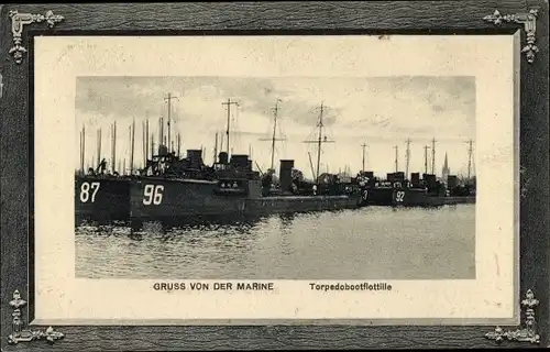 Präge Passepartout Ak Deutsche Kriegsschiffe, SMS Torpedoboote, 87, 96, 92