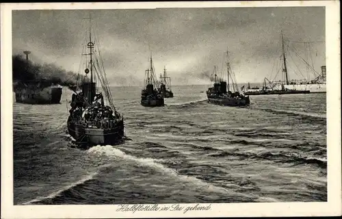 Ak Deutsche Kriegsschiffe, SMS Halbflotille in See gehend