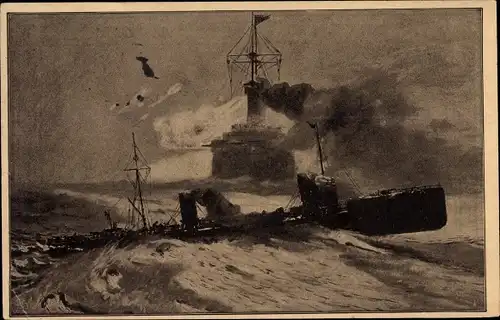 Künstler Ak Romin, Gustav, Deutsches Kriegsschiff, SMS Torpedoboots Durchbruch