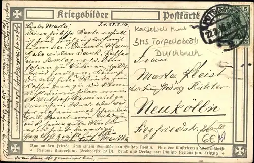 Künstler Ak Romin, Gustav, Deutsches Kriegsschiff, SMS Torpedoboots Durchbruch