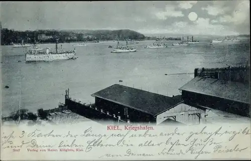 Mondschein Ak Kiel in Schleswig Holstein, Stadtansicht mit Kriegshafen