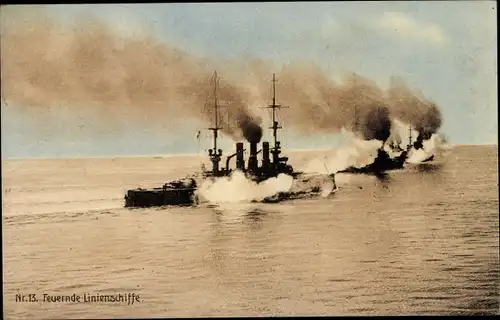 Ak Deutsche Kriegsschiffe, SMS feuernde Linienschiffe
