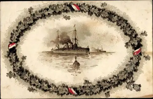 Passepartout Ak Deutsches Kriegsschiff, Panzerschiff, Boje, Eichenlaub