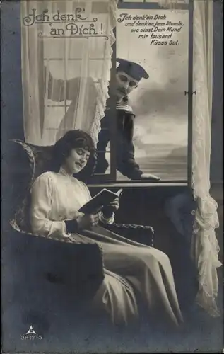 Ak Ich denk an Dich, Seemann, lesende Frau, PH 3817 5