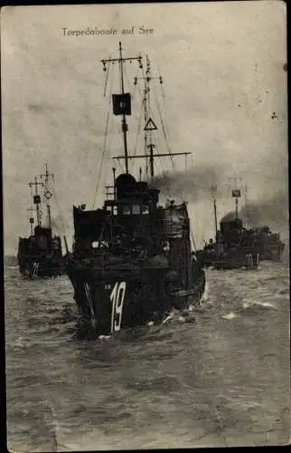 Ak Deutsche Kriegsschiffe, Torpedoboote 19, 20 und 21 auf See, Kaiserliche Marine