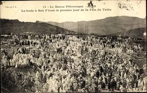 Ak Fès Fez Marokko, La foule a Bab F'touh le premier jour de la Fete du Talba