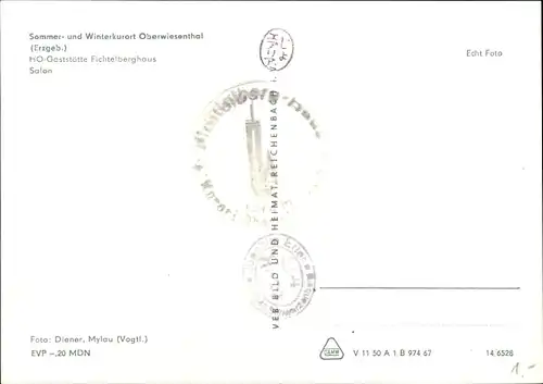 Ak Oberwiesenthal im Erzgebirge Sachsen, HO Gaststätte Fichtelberghaus, Salon