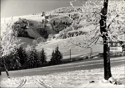 Ak Oberwiesenthal im Erzgebirge, Sprungschanzen, Winter