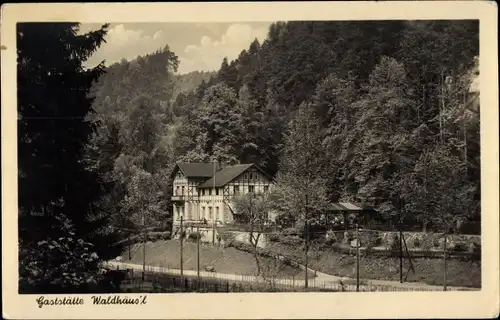 Ak Bad Schandau Sächsische Schweiz, Kirnitzschtal, Gaststätte Waldhäusl, Gartenterrasse