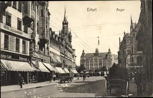Ak Erfurt in Thüringen, Anger, Kutsche, Cafe, Geschäfte, Straßenansicht