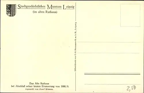 Künstler Ak Klemm, J., Leipzig, Altes Rathaus, Straßenbahn