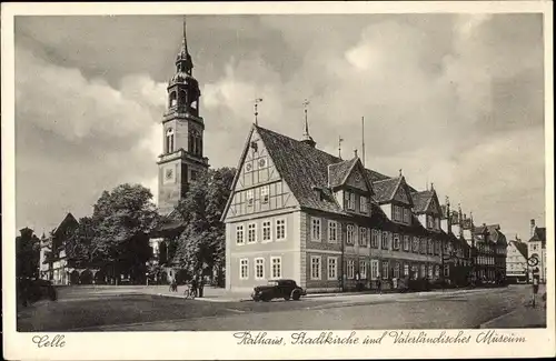 Ak Celle, Rathaus, Stadtkirche und Vaterländisches Museum