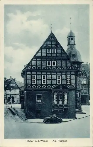 Ak Höxter an der Weser, Am Rathaus, Glockenturm, Fachwerkhaus