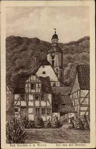 Ak Bad Sooden Allendorf an der Werra Hessen, Teil aus Alt-Sooden, Kirchturm