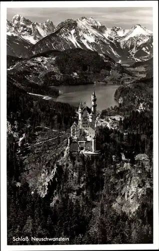 Ak Hohenschwangau Schwangau im Ostallgäu, Schloss Neuschwanstein, Luftaufnahme