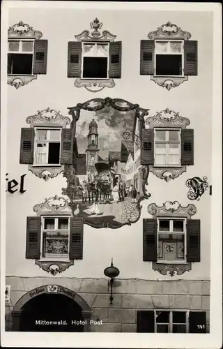 Ak Mittenwald, Hotel Post, Wandgemälde