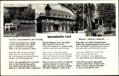 Lied Ak Bad Sassendorf in Westfalen, Gradlerwerk, Musiktempel, Kurhaus, Sassendorfer Lied