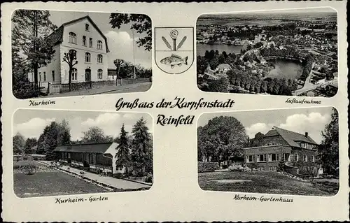 Ak Reinfeld in Holstein, Karpfenstadt, Kurheim, Garten, Gartenhaus, Fliegeraufnahme